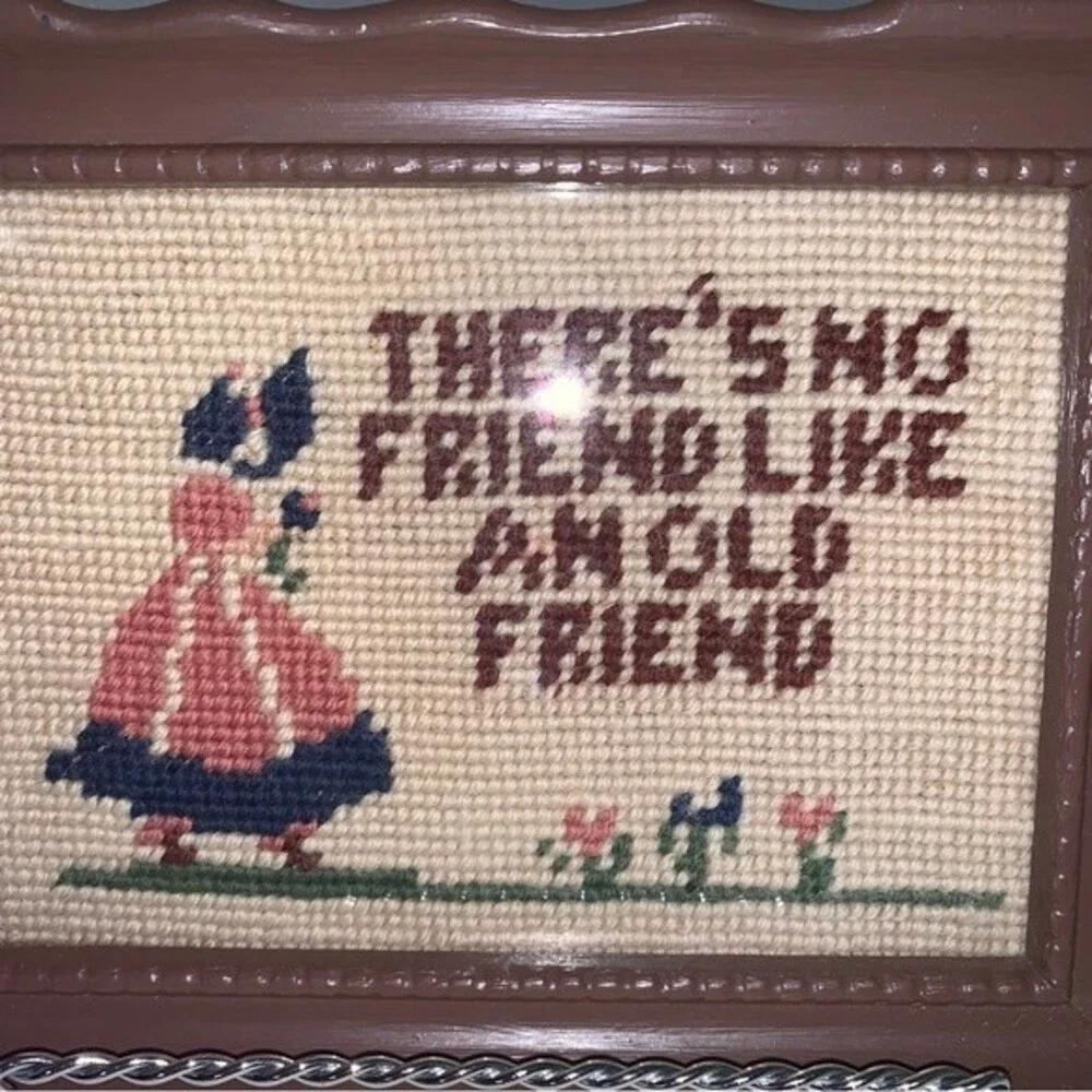 Vintage Handmade Home Decor Grannycore Stitched Friendship Sign 1941 Crafty Art